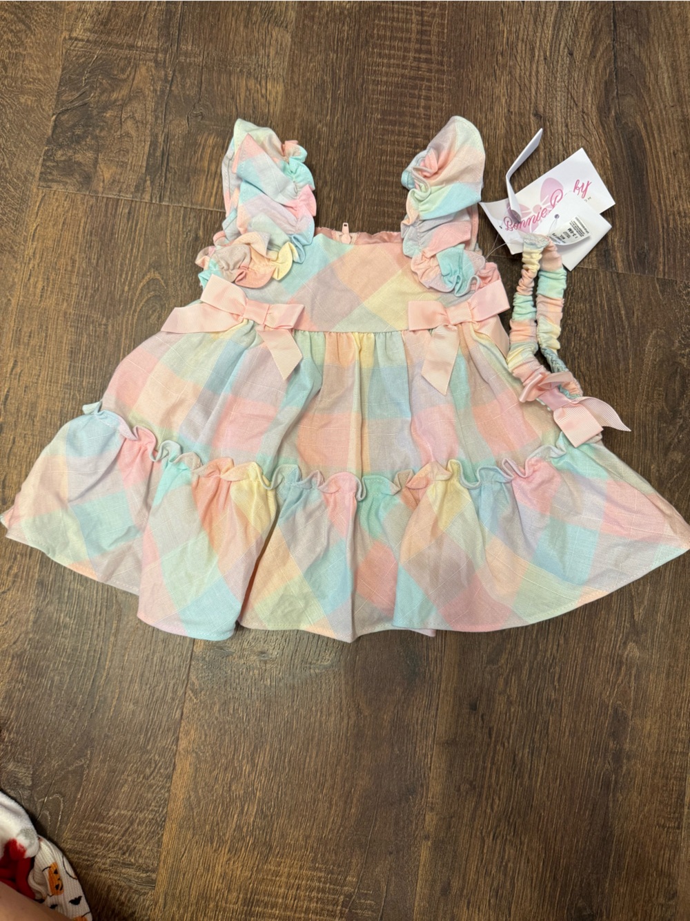 Bonnie Baby Pastel Plaid Ruffle Top in Mint, Peach, Cream